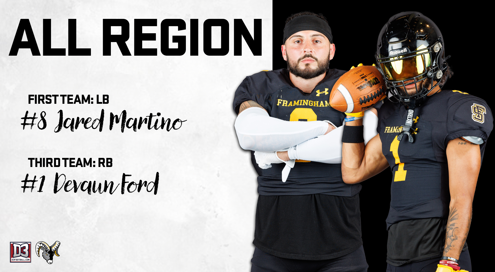 Martino and Ford Earn D3football.com All-Region Honors