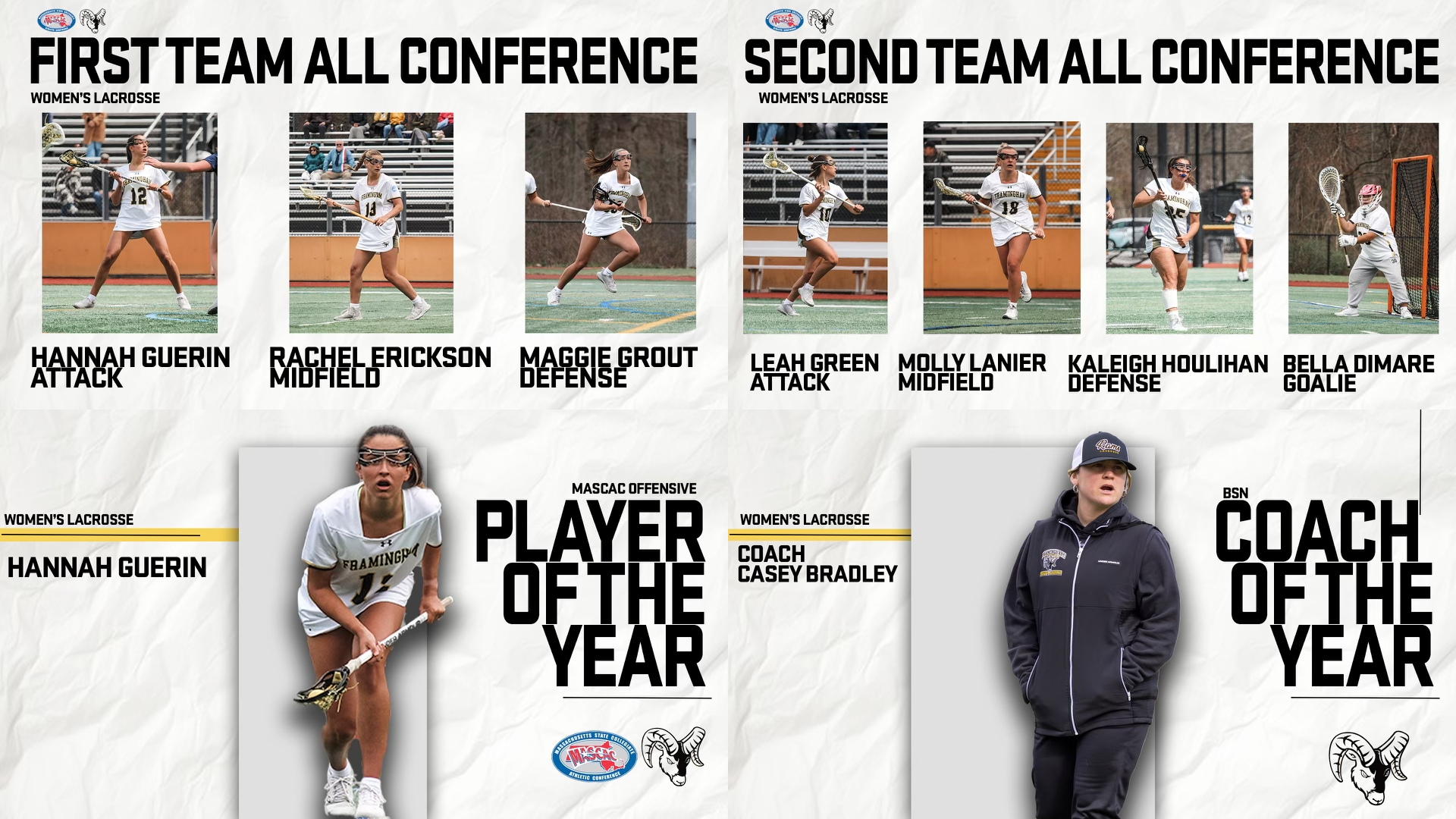 Guerin Tabbed MASCAC Offensive Player of the Year – Bradley Named Coach of the Year – Women's Lacrosse Lands Seven on All-MASCAC Teams