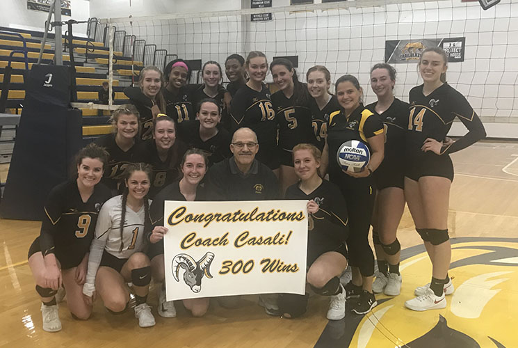 Casali Earns 300th Victory as Volleyball Defeats MCLA 3-2